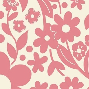 Boho Detailed Daisy Floral Pattern - Pink Large Inverted