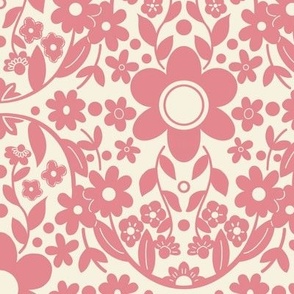 Boho Detailed Daisy Floral Pattern - Pink Medium Inverted