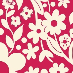 Boho Detailed Daisy Floral Pattern - Vivid Magenta Large