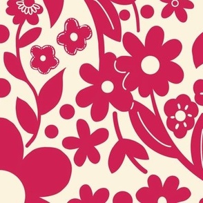 Boho Detailed Daisy Floral Pattern - Vivid Magenta Large Inverted