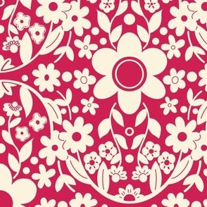 Boho Detailed Daisy Floral Pattern - Vivid Magenta Medium
