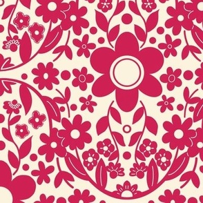 Boho Detailed Daisy Floral Pattern - Vivid Magenta Medium Inverted
