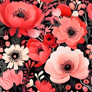Pink & Ivory Floral on Black - medium