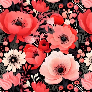 Pink & Ivory Floral on Black - large