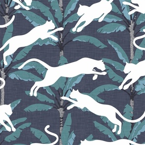 Panthers and Palm Trees in Teal Shades / Large