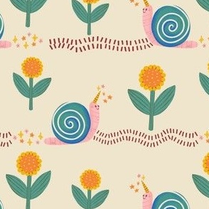 Whimsical Garden Snail | SM Scale | Ivory, Yellow, Pink, Teal