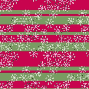 TT) Modern Snowflake Drift Mid Mod Doodads Pink/Red and Green Tea Towel/Wall Hanging