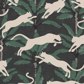 Panthers and Palm Trees in Vintage Shades / Large