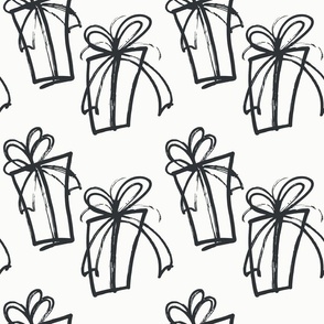 Holiday Gifts Black and White Red Simple Whimsical Presents with Bows Fabric