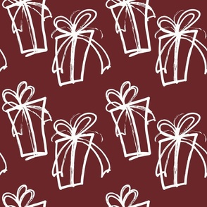 Holiday Gifts Cranberry Red Simple Whimsical Presents with Bows Fabric