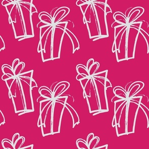 Holiday Gifts Hot Pink Simple Whimsical Presents with Bows Fabric - Large