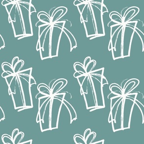 Holiday Gifts Teal Simple Whimsical Presents with Bows Fabric