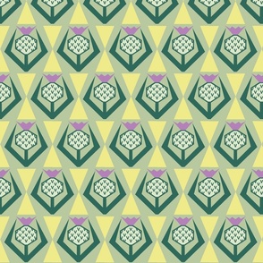 Thistles - Geometric Floral - Scottish Flower - Yellow - Green - Lilac