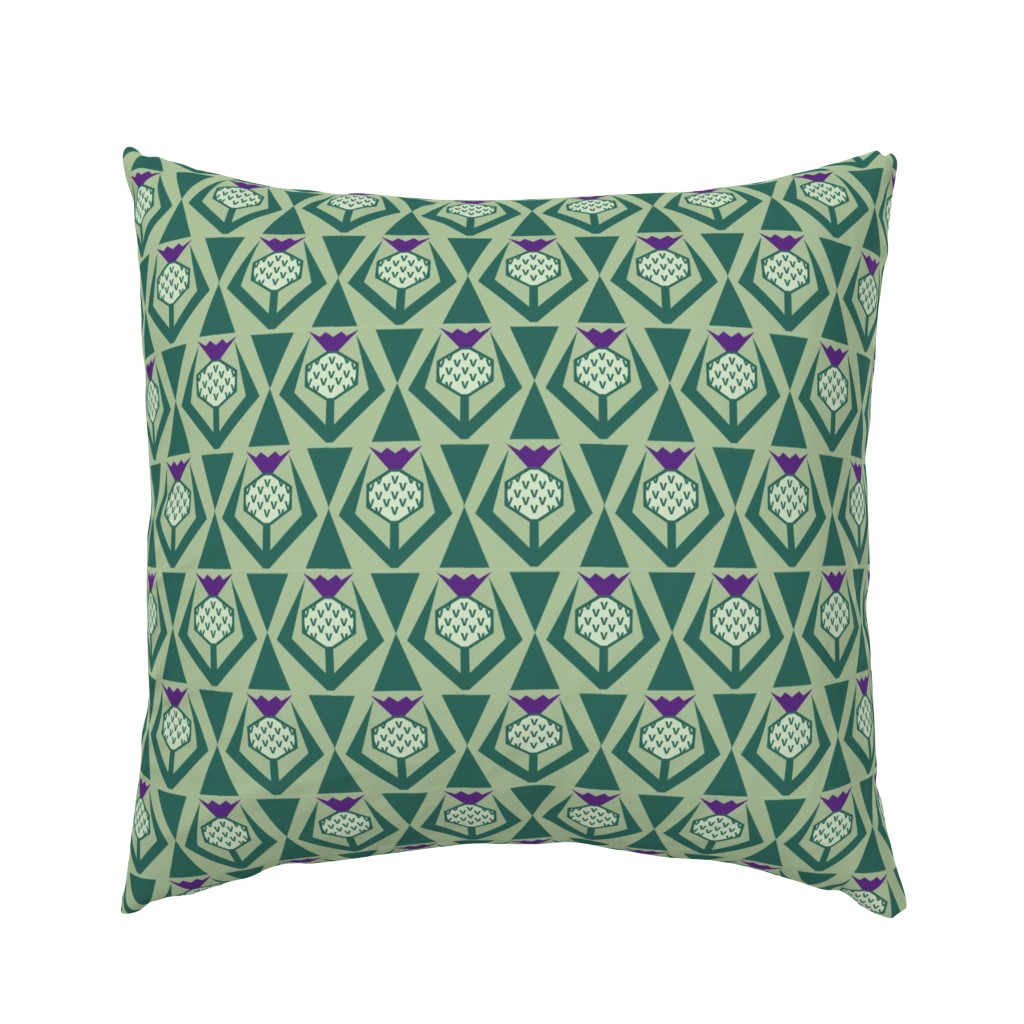 Scottish Thistle - Floral Geometric - Purple Flower on Green