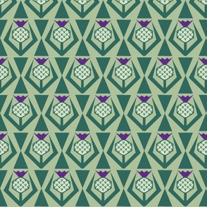 Scottish Thistle - Floral Geometric - Purple Flower on Green