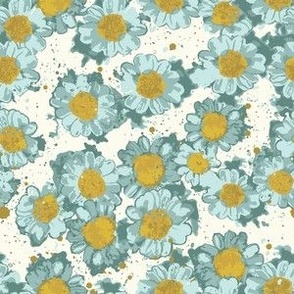 6"rpt -Here Comes the Sun with Aqua Blue and Yellow Daisies on Cream Background. Additional sizes and colors available. 