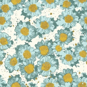 12” Large Scale- Here Comes the Sun with Aqua Blue and Yellow Daisies on Cream Background. Additional sizes and colors available. 