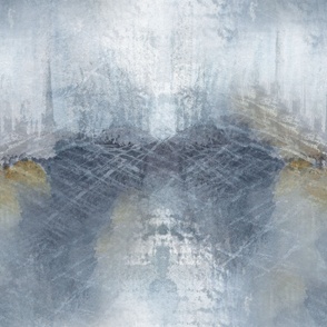 Serene Foggy Morning Abstract in Blues, Greys, and Mustard