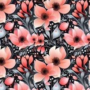 Pink & Peach Floral on Black - small