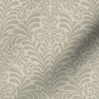 Damask Morris Fern large 8 wallpaper scale in sage grey by Pippa Shaw