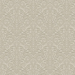 Damask Morris Fern large 8 wallpaper scale in sage grey by Pippa Shaw