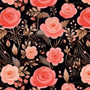 Pink Roses on Black - medium