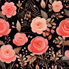 Pink Roses on Black - large