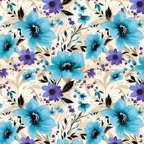 Blue & Purple Flowers on Cream - small