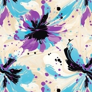 Blue, Purple & Black Abstract Floral - medium