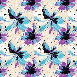 Blue, Purple & Black Abstract Floral - large