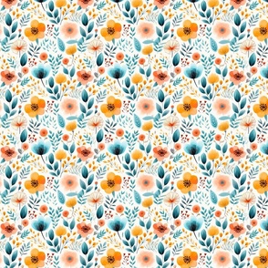 Blue and Orange Floral