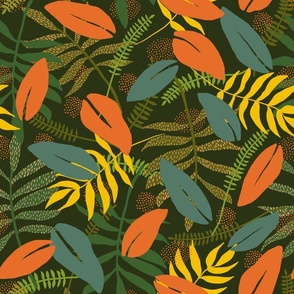 Tropical Leaves in Soft Vibrant Deep Tones