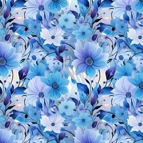 Blue Flowers on Cream - small