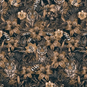 Jungle Opulence: Exotic Floral And Tiger Moody Brown Medium Scale