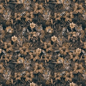 Jungle Opulence: Exotic Floral And Tiger Moody Brown Smaller Scale