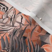 Jungle Opulence: Exotic Floral And Tiger Peach Apricot Medium Scale