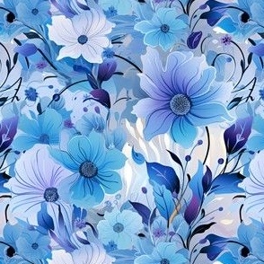 Blue Flowers on Cream - medium