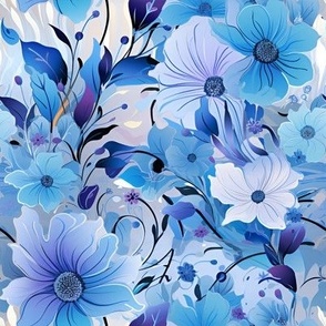 Blue Flowers on Cream - large