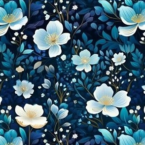 Blue & Cream Floral - medium
