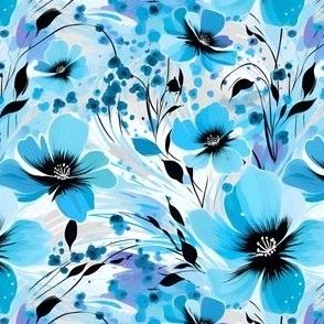 Blue & Black Floral - medium