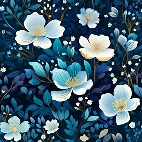 Blue & Cream Floral - large