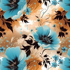 Blue, Brown & Black Floral - medium