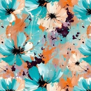 Blue, Cream & Black Floral - medium