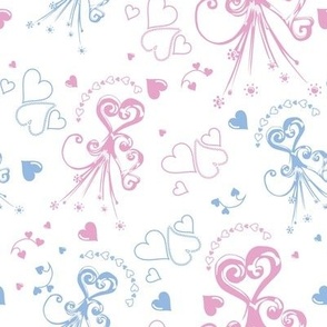 Valentine's Day hearts pink baby blue on white 8''