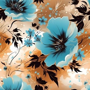 Blue, Brown & Black Floral - large