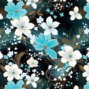 Blue, Ivory & Brown Floral - medium