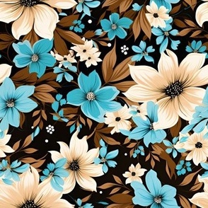 Blue, Ivory & Brown Floral - large