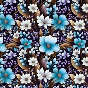 Blue, Ivory & Brown Floral - small