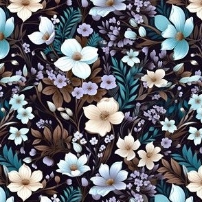 Blue, Ivory & Brown Floral - medium