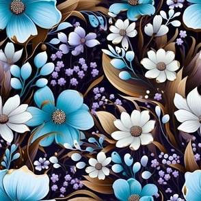 Blue, Ivory & Brown Floral - large
